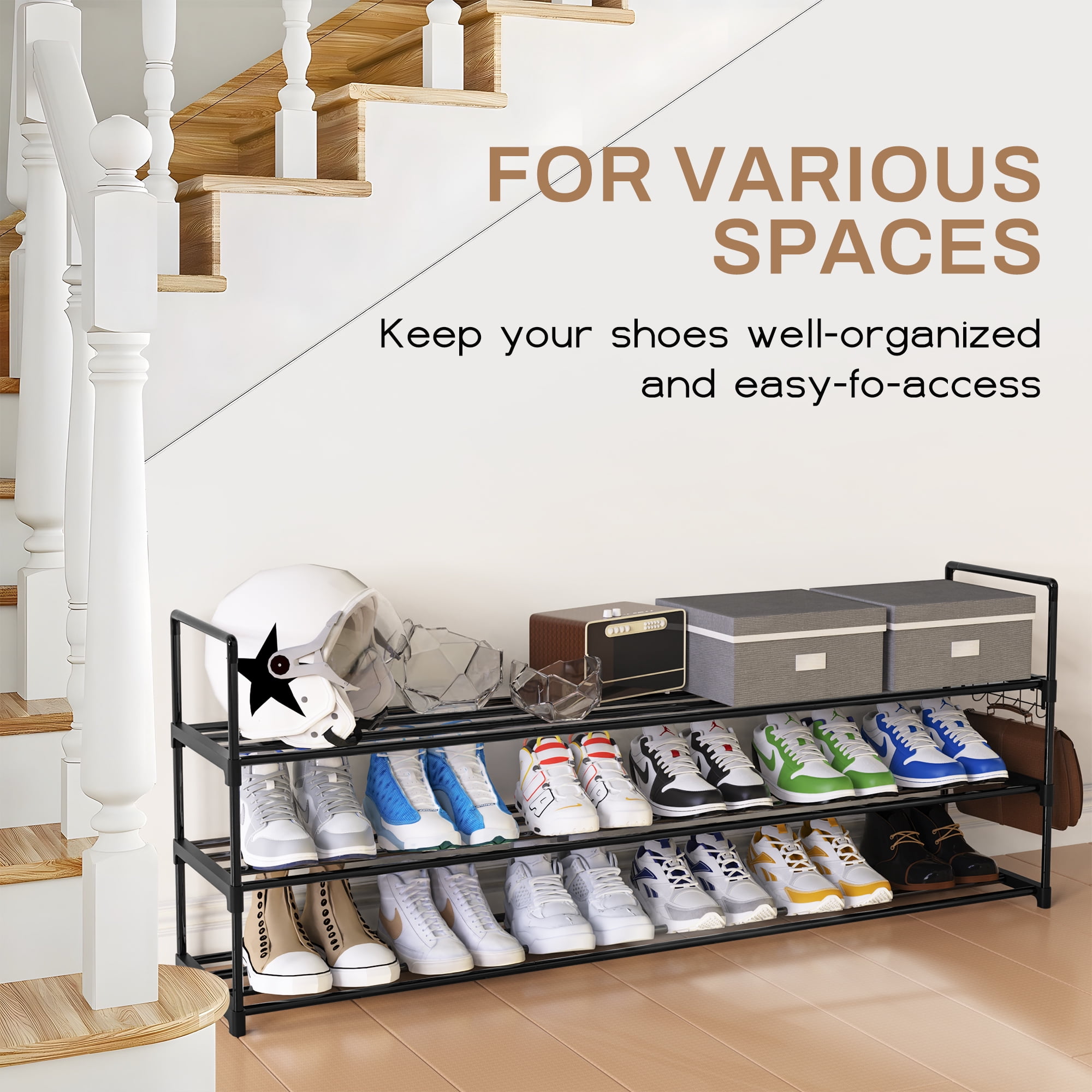 Riousery 3 Tier 56.7 Inch Shoe Rack for Entryway Bahrain Ubuy