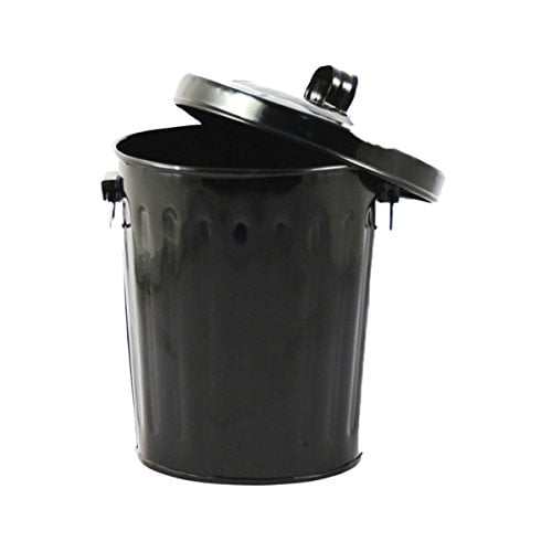 Black Enamel Mini Trash Can, Trash can with a lid featuring a handle on