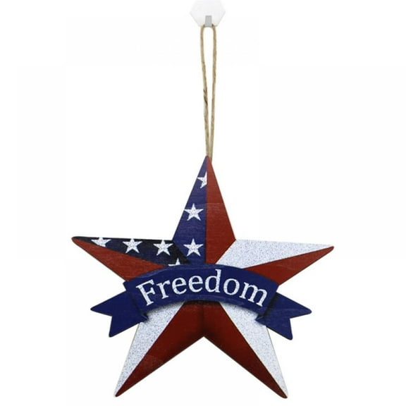 Patriotic Hanging Sign, Americana Flag Star-Shaped Wall Decor July of 4th Independence Day Memorial Day Hanging Decoration for Indoor Outdoor
