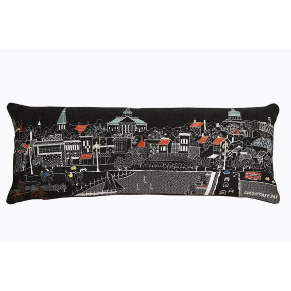 35" Black Annapolis Nighttime Skyline Lumbar Decorative Pillow