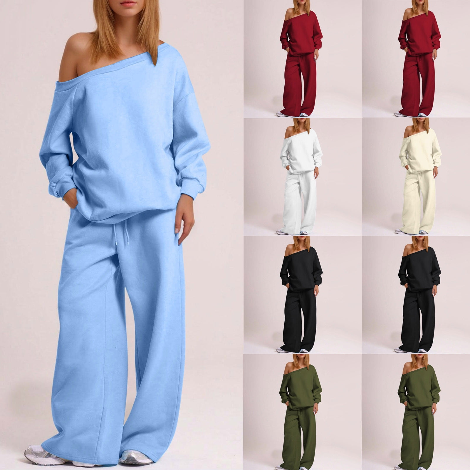 Womens Piece Outfits One Shoulder Knit Sweater Pullovers Wide