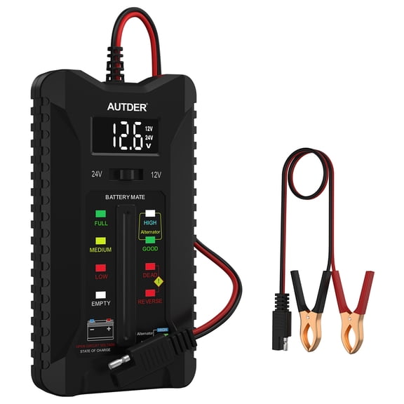 AUTDER 12V/24V Car Battery and Alternator Tester with LCD Display for Cars, Trucks, and Motorcycles