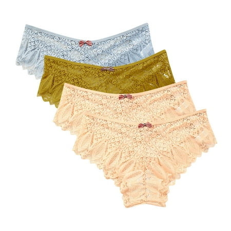 Plus Size Womens Underwear Underwear for Women Lace Floral Bikini Seamless Panties Plus Size Ladies Cute Briefs Thongs 4-Pack Cotton Thong Underwear for Women Yellow XXL