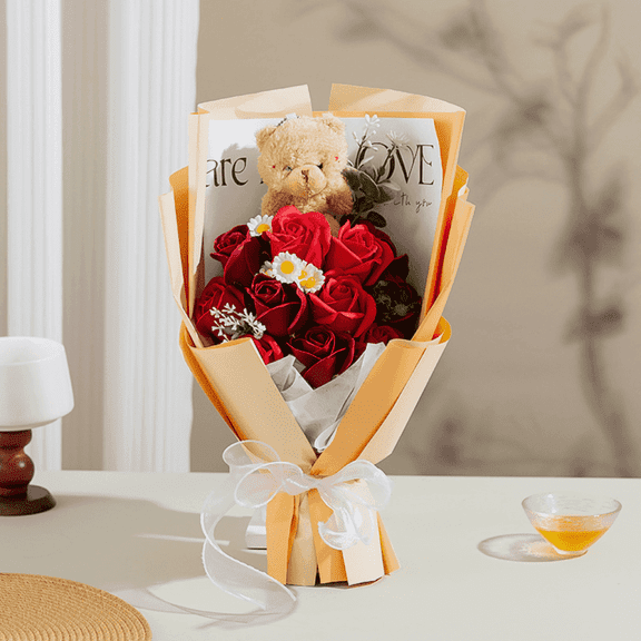 FTCBJJA Artificial Rose Flower Bouquet Gifts, 11 Scented Soap Roses Gift Box Romantic Artificial Rose Decorations for Valentine's Day, Anniversary, Wedding or Birthday, Red