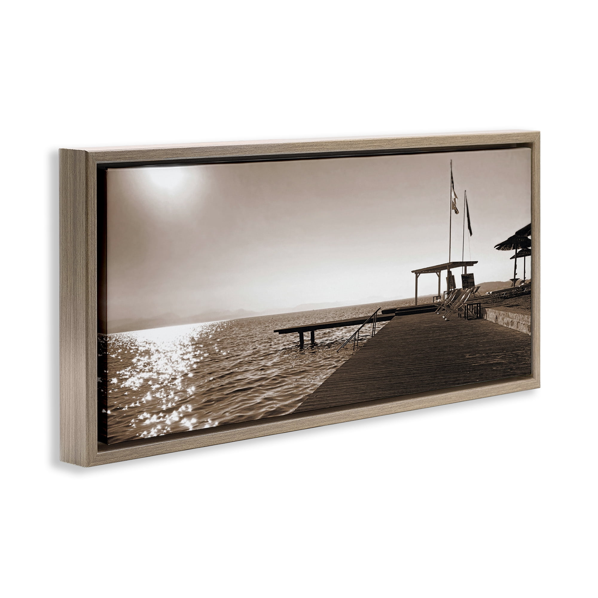 Stupell Industries On Deck Summer Scene Coastal Photography Brown Floater Framed Canvas Art Print Wall Art, 31 x 14