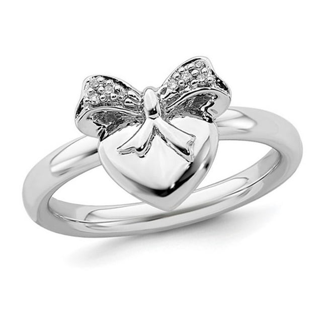 Heart & Bow Ribbon Ring with Diamond Accent in Sterling Silver
