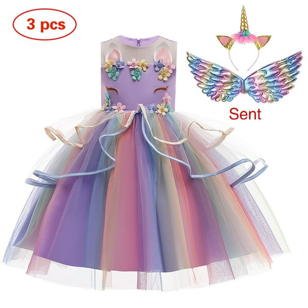 Vestido de unicornio para niña, vestido de baile bordado, vestidos de cumpleaños de princesa para niña, disfraces de fiesta, ropa para niños, nuevo Fivean unisex