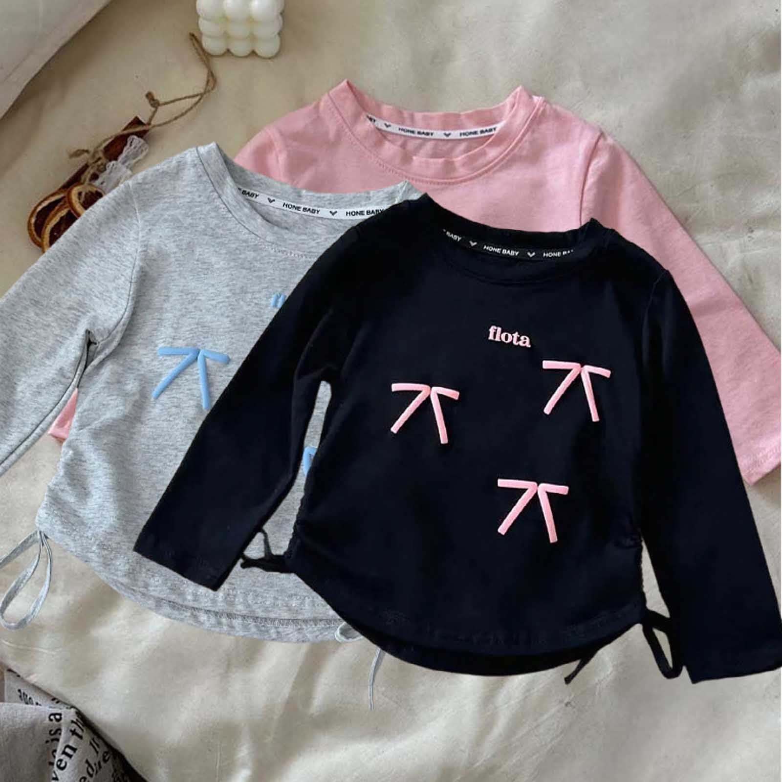 hengsof Girls Spring Autumn Long Sleeve Shirts Bow Crew Neck Tunic Basic Tops Base Layer Tops Blouse Tee 1-10 Years