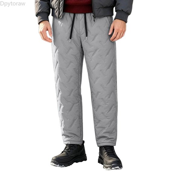 Dpytoraw Men's Fleece Lined Straight Leg Pants Loose Fit Thick Warm Winter Trousers Gray L