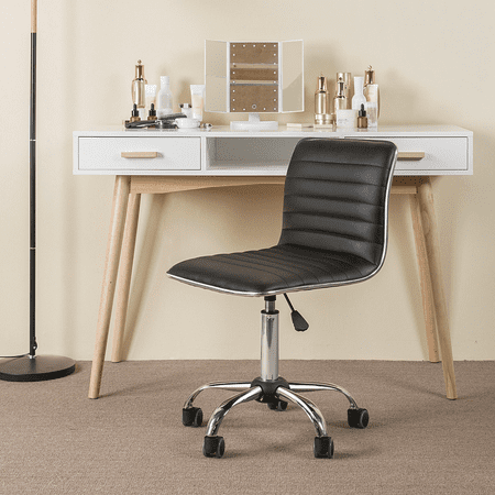 SmileMart Modern Adjustable Armless Faux Leather Swivel Office Chair, Black