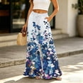 thumbnail image 2 of Sewkxo Womens Wide Leg Pants Drawstring Elastic High Waisted Ruffle Hem Palazzo Pants with Pockets,Dark Blue M, 2 of 6