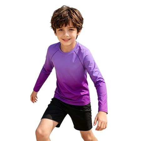 Boys Rash Guard Raglan Long Sleeve Gradient UPF 50+ Swim Shirt for Boys Kids Youth UV Sun Protection Water Shirts for Beach Surf Size 13-14 Years