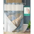 thumbnail image 2 of No Hook Shower Curtains with Snap in Liner, Coastal Conch Waterproof Fabric Shower Curtain, Summer Beach Nautical Ocean Brown Double Layers & See-Through Top Window Bathroom Curtains 48''x72'', 2 of 6