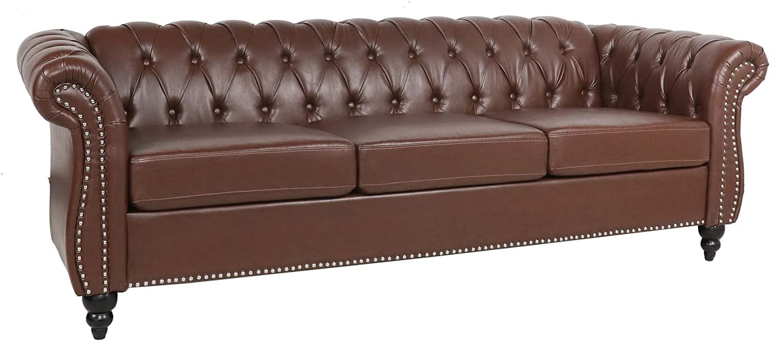 84" Leather Chesterfield Sofas for Living Room, Rolled Arm 3Seater