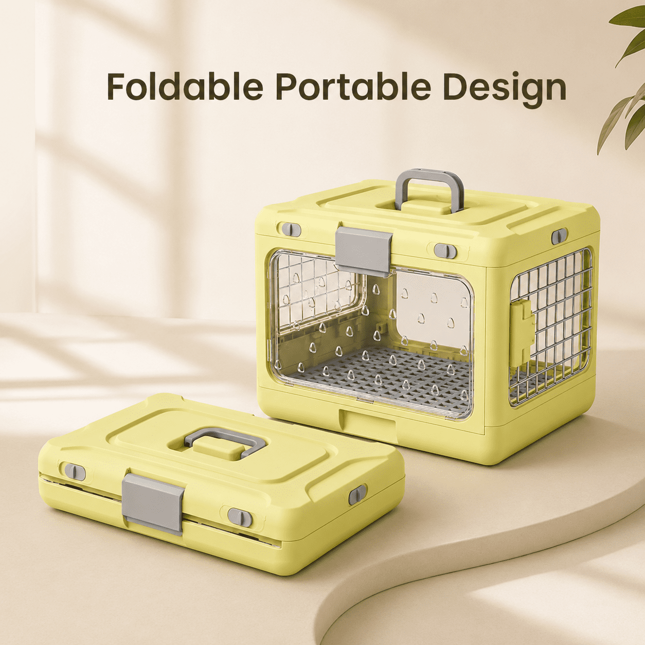 Collapsible Hard-Sided Pet Carrier, Portable 20" Travel Kennel for Small Dogs & Cats, Durable PP Material with Comfort Grip Handle and Secure Locking Gate, Matcha Sage