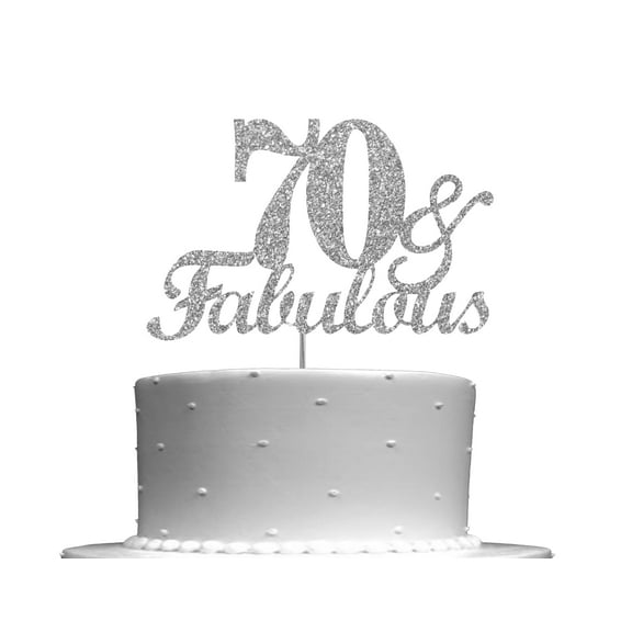 Fabulous & 70 Silver Glitter Cake Topper, 70th Birthday Party Decorations Ideas, Decoration, Sturdy Doubled Sided Glitter, Acrylic Stick. Made in USA
