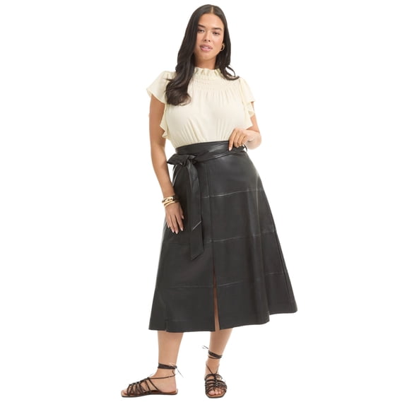 June & Vie Women's Plus Size Paneled Faux Leather Midi Skirt