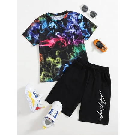 

Short Sleeve Boys Marble Print Tops T Shirts Letter Graphic Shorts Set S221905X Multicolor 7Y(48IN)