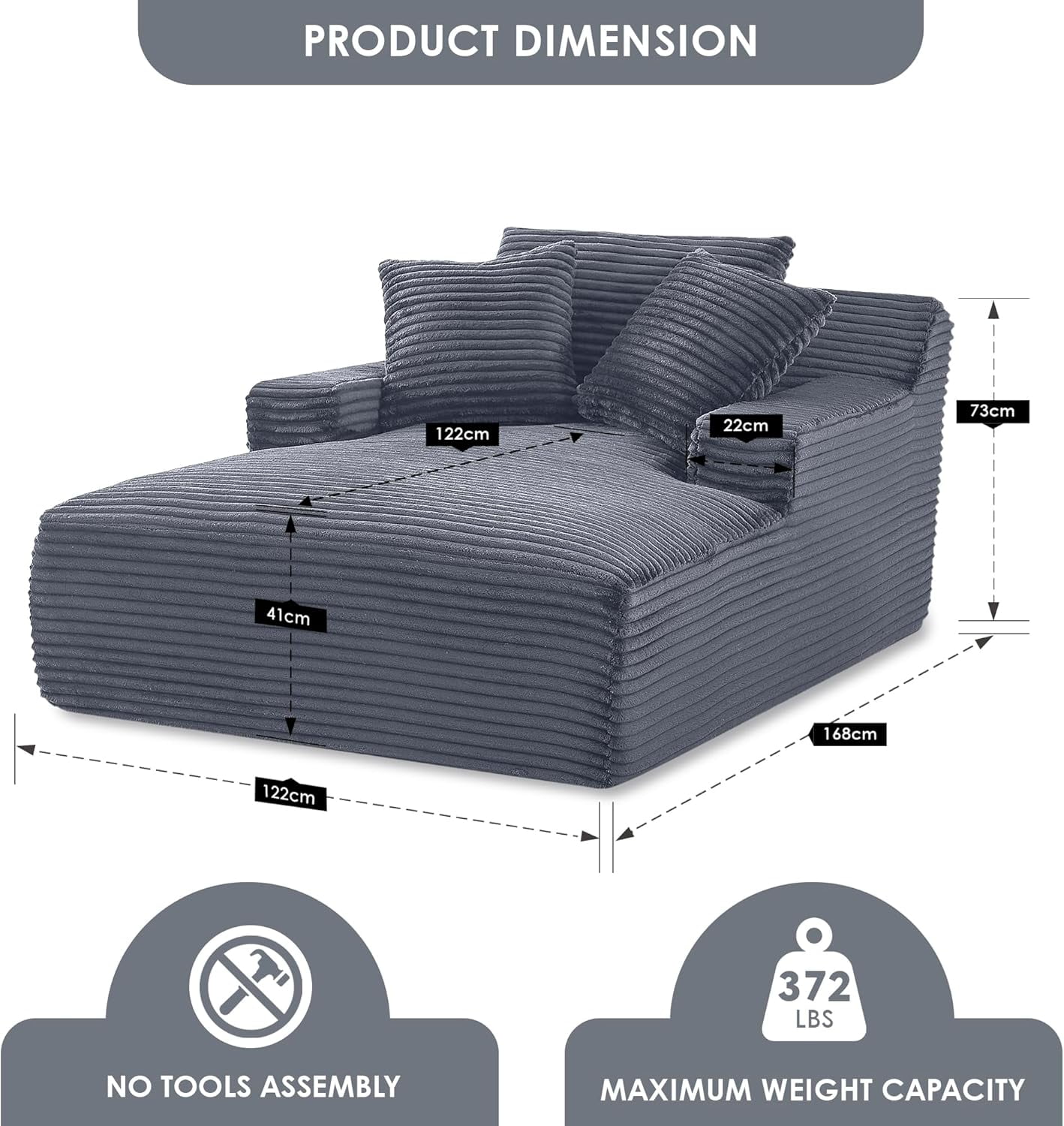 US Pride Furniture Oversized Cozy Corduroy, Foam Comfy Couch with 3 Throw Pillows, No Assembly Sleeper Sofabed for Living Room or Bedroom, Grey