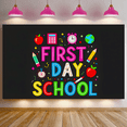 thumbnail image 6 of Colorful First Day School Themed Backdrop Banner with Apple Pencil Clock Elements Party Decorations Photography Props Classroom Decor Backdrop for School Events Opening Ceremony Student Gatherings, 6 of 8