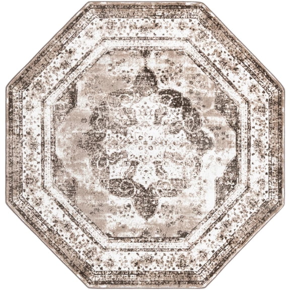 Rugs.com Monte Carlo Collection Rug – 8' Octagon Light Brown Medium Rug Perfect For Living Rooms, Kitchens, Entryways