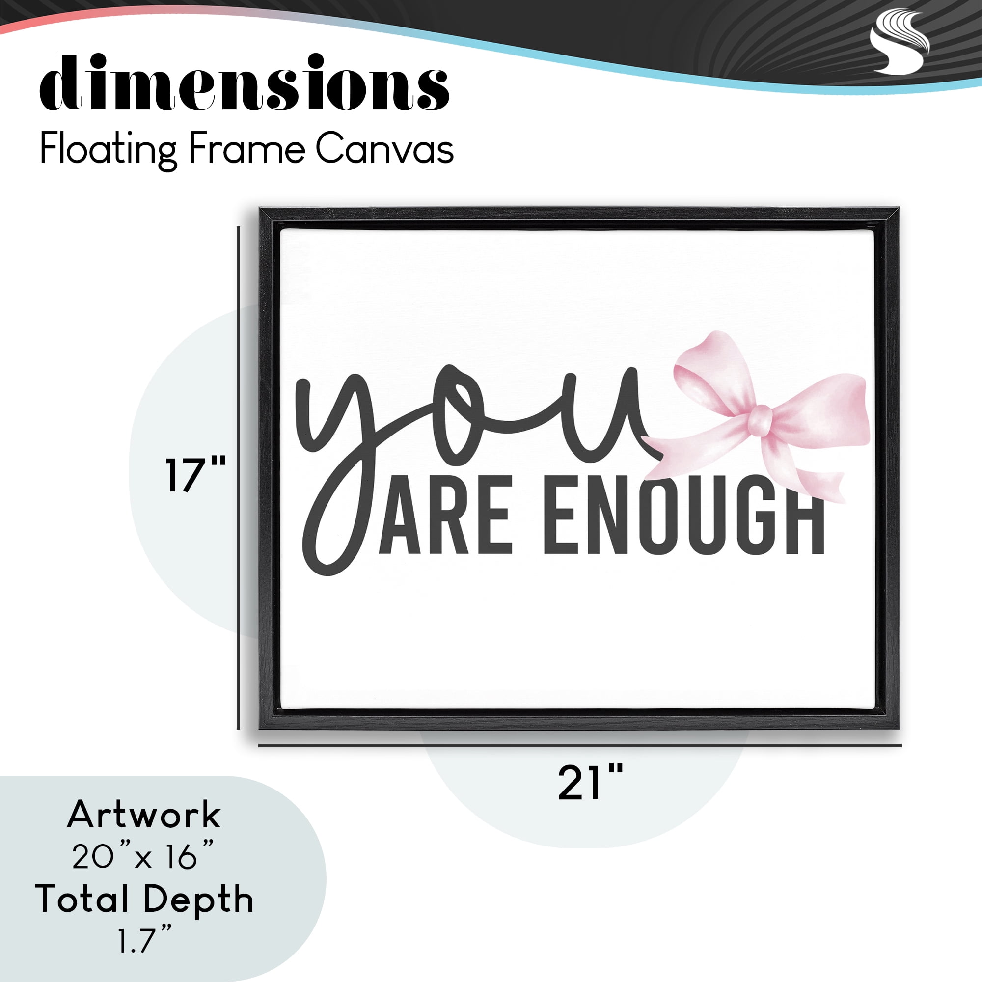 Stupell Industries You Are Enough with Ribbon Black Framed Floater Canvas Wall Art, design by Kim Allen