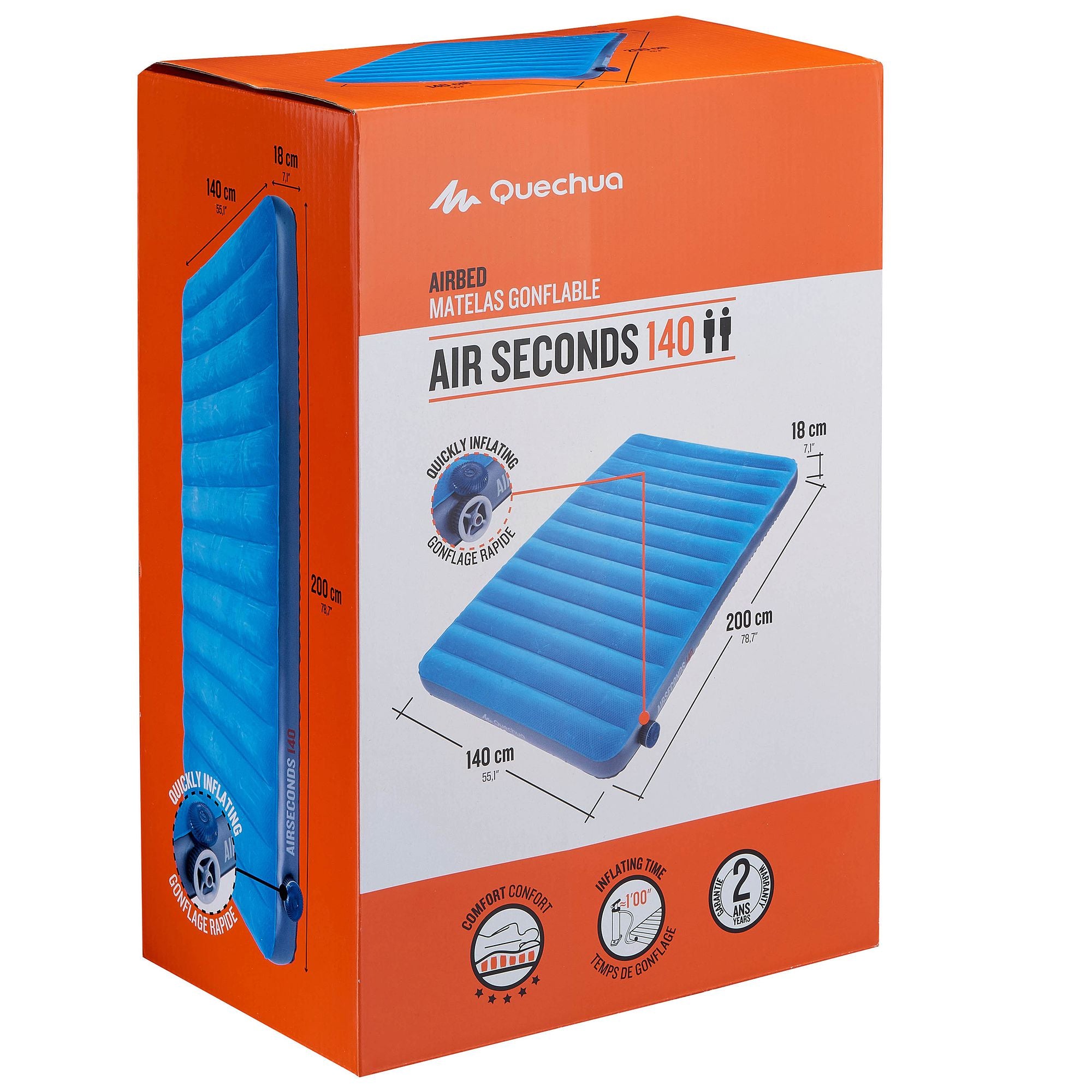 Decathlon Quechua Air seconds, 55" Inflatable Camping Mattress, Quick Inflating, 2 Person, Queen, Blue - image 2 of 13