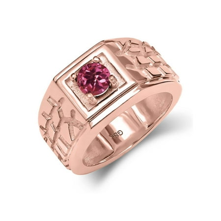Pink Tourmaline Mens Ring - 0.50 Ct Pink AA Tourmaline AA 18K Rose Gold Plated Silver Men's Solitaire Ring