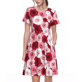 thumbnail image 1 of Bixox Robe d'Été à Manches Courtes pour Femmes Robe Ample Longueur Genou avec Poches-Rose, 1 of 7
