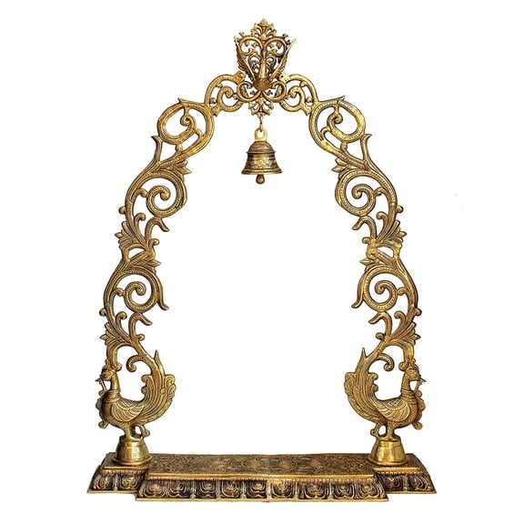 eSplanade Colored Brass Temple Arch Stand Singhasan Darbar for Idol Statue Sculpture (Very Big 46") | for Radha Krishna, Shivji, Ram Mandir, Gopal Laddoo, Balaji, Ganesh Idols etc (Golden)