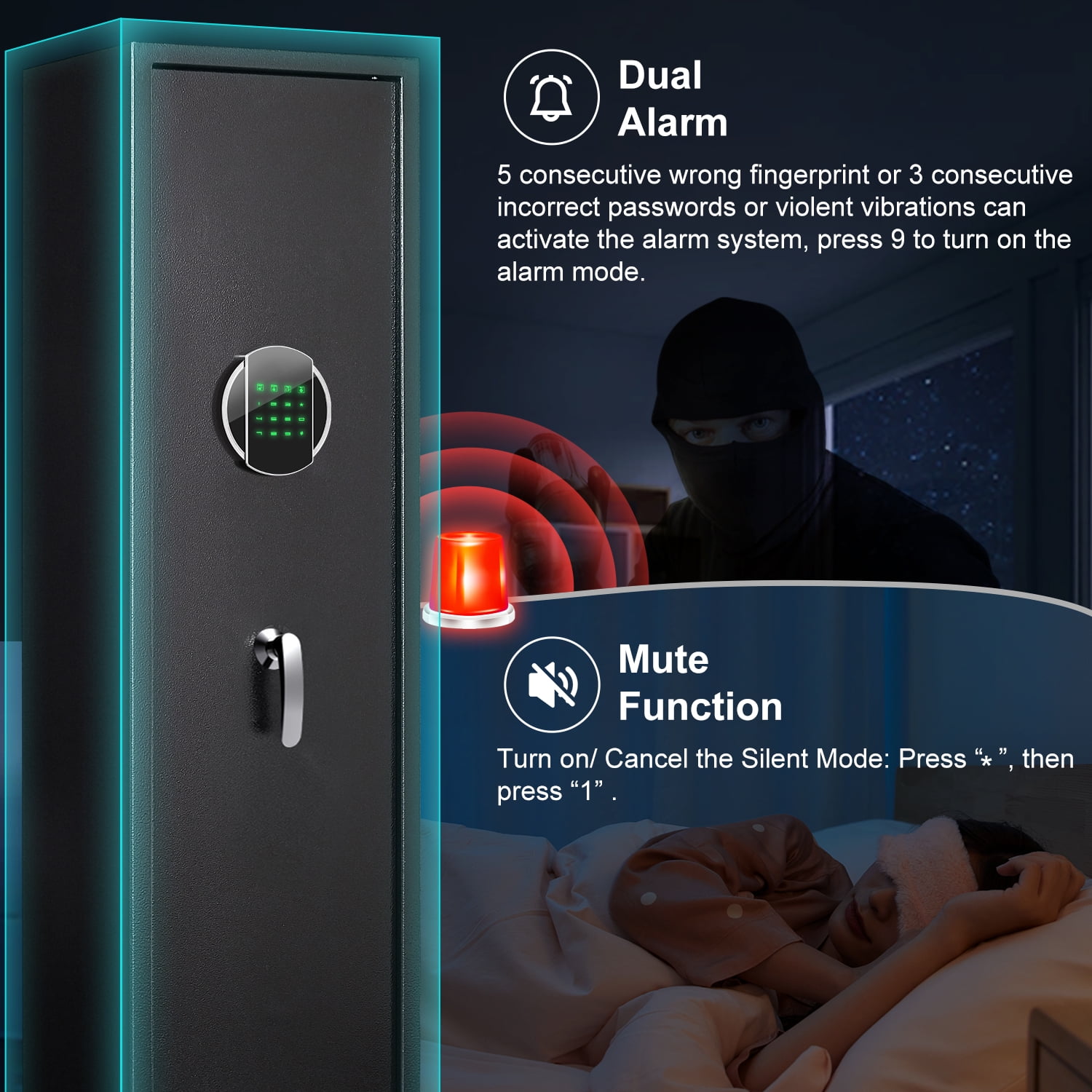 Omethey 57" Digital Keypad Gun Safe, 6-7 Gun Safe for Home Guns and Pistols, Gun Cabinet with Backlit Keypad, Soft Lining & Two Removable Shelf