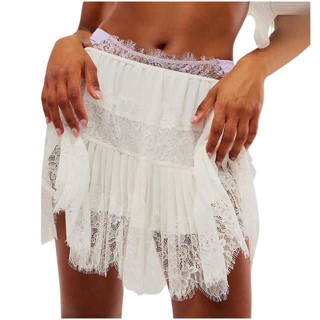 Elegant Ballet Style High Waisted Skirt for Women Flowy A-Line Design with Delicate Lace Ruffle and Asymmetric Hem