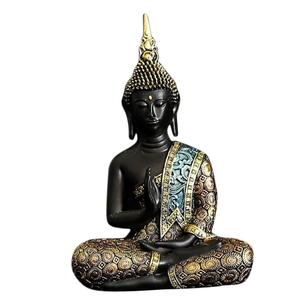 Thai Buddha Triple Candle Tea Light Holder Rustic Bronze Gold Effect Meditating 