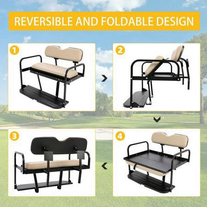 Kojem Golf Cart Flip Folding Rear Back Seat Kit for EZGO Marathon Pre-1994 Tan