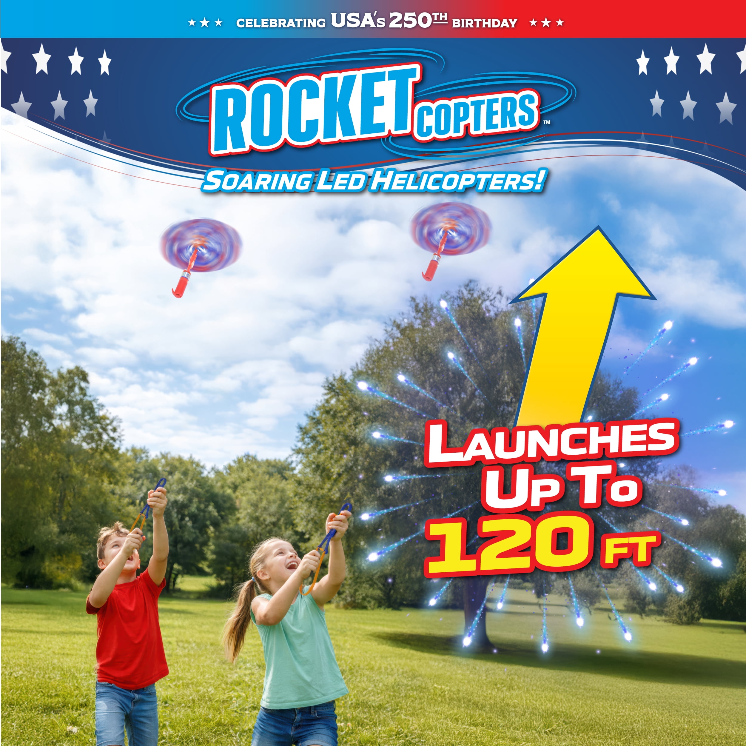 Rocket Copters LED Light-Up Slingshot Helicopters for Outdoor Fun