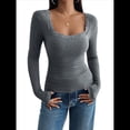 thumbnail image 1 of Camisas de Larga para Mujer, Cuello Cuadrado, Tops Cortos de Punto Acanalado, Conjuntos de Otoño, Ropa de Moda Gris XXL, 1 of 10