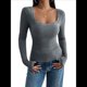 thumbnail image 1 of Camisas de Larga para Mujer, Cuello Cuadrado, Tops Cortos de Punto Acanalado, Conjuntos de Otoño, Ropa de Moda Gris M, 1 of 10