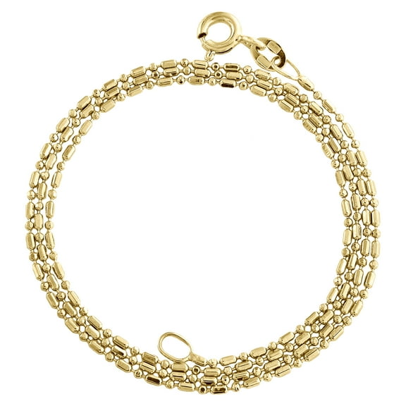 10K Yellow Gold 1mm Beaded Chain Fancy Italian Statement Necklace 16 Inch