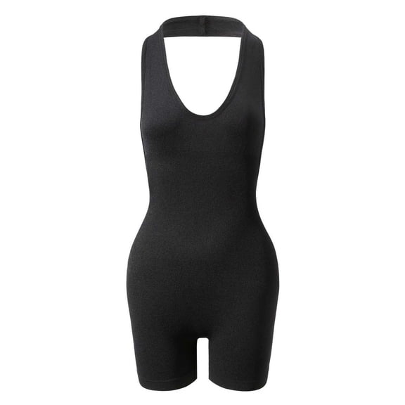 QQZ Halter Open Back Shapewear Bodysuit For Women, Ribbed Tummy Control Butt Lifter Mid Thigh Shaper For Backless Outfits Daily Wear