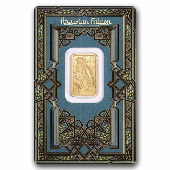 5 gram Gold Bar - PAMP Arabian Falcon (w/Assay & Frame)