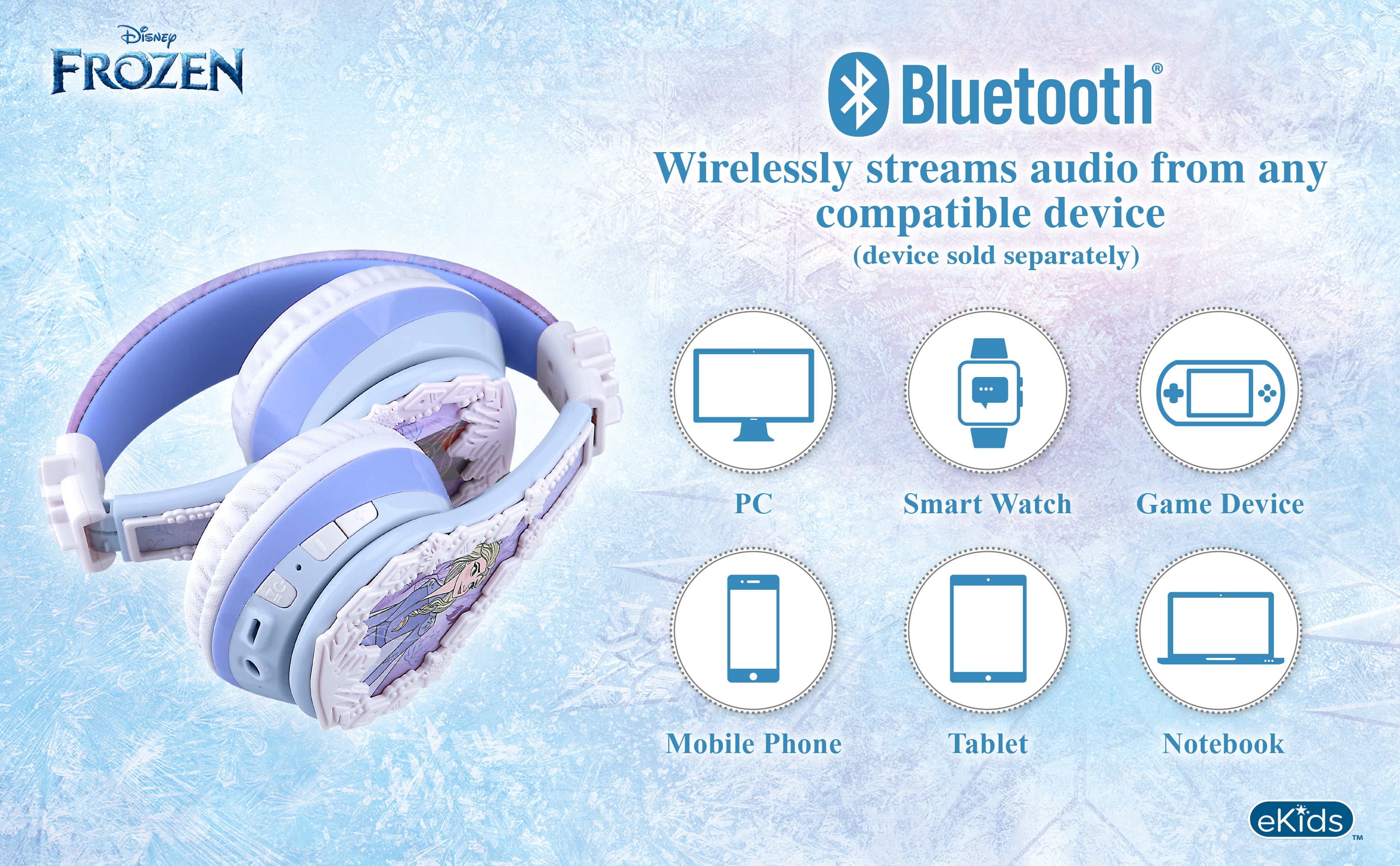 ekids Disney Frozen Kids Bluetooth Headphones, Wireless Headphones with Microphone Includes Aux Cord
