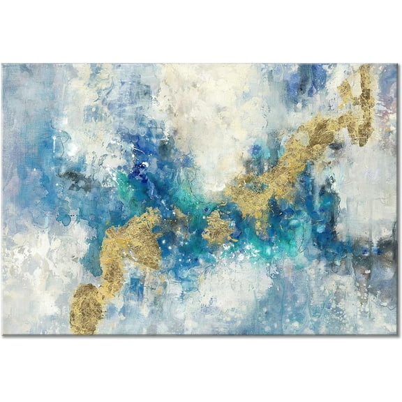ATOP-Art Contemporary Painting Canvas Wall Art Teal & Blue Abstract Canvas Decor Picture Artwork for Living Room Small Living Room Bathroom Decorations(12'' x 16'' x 1 Panel)