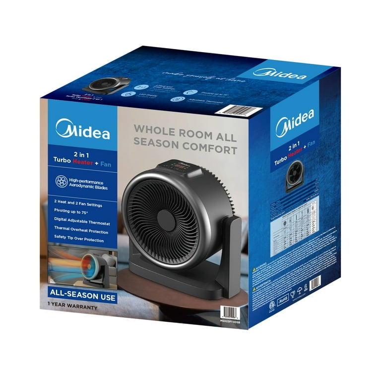 Midea Portable 2-in-1 Space Heater Fan, MSH23FT3DSB, Black, New