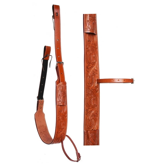 Horse Handcrafted 3" Wide Floral Tooled Oiled Tan Leather Rear Flank Saddle Cinch Girth with Billets 97121TN