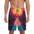 thumbnail image 1 of Balery Neon Sunset Cyberpunk Cityscape Pantalones cortos de pijama de punto de algodón para hombre con cinturilla y bolsillos-4X-Large, 1 of 6