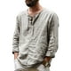 thumbnail image 1 of Camisa de lino de algodón para hombre, camiseta holgada informal de moda de otoño con cordón para hombre, camiseta de manga larga de Color puro para Yoga en la playa, 1 of 7