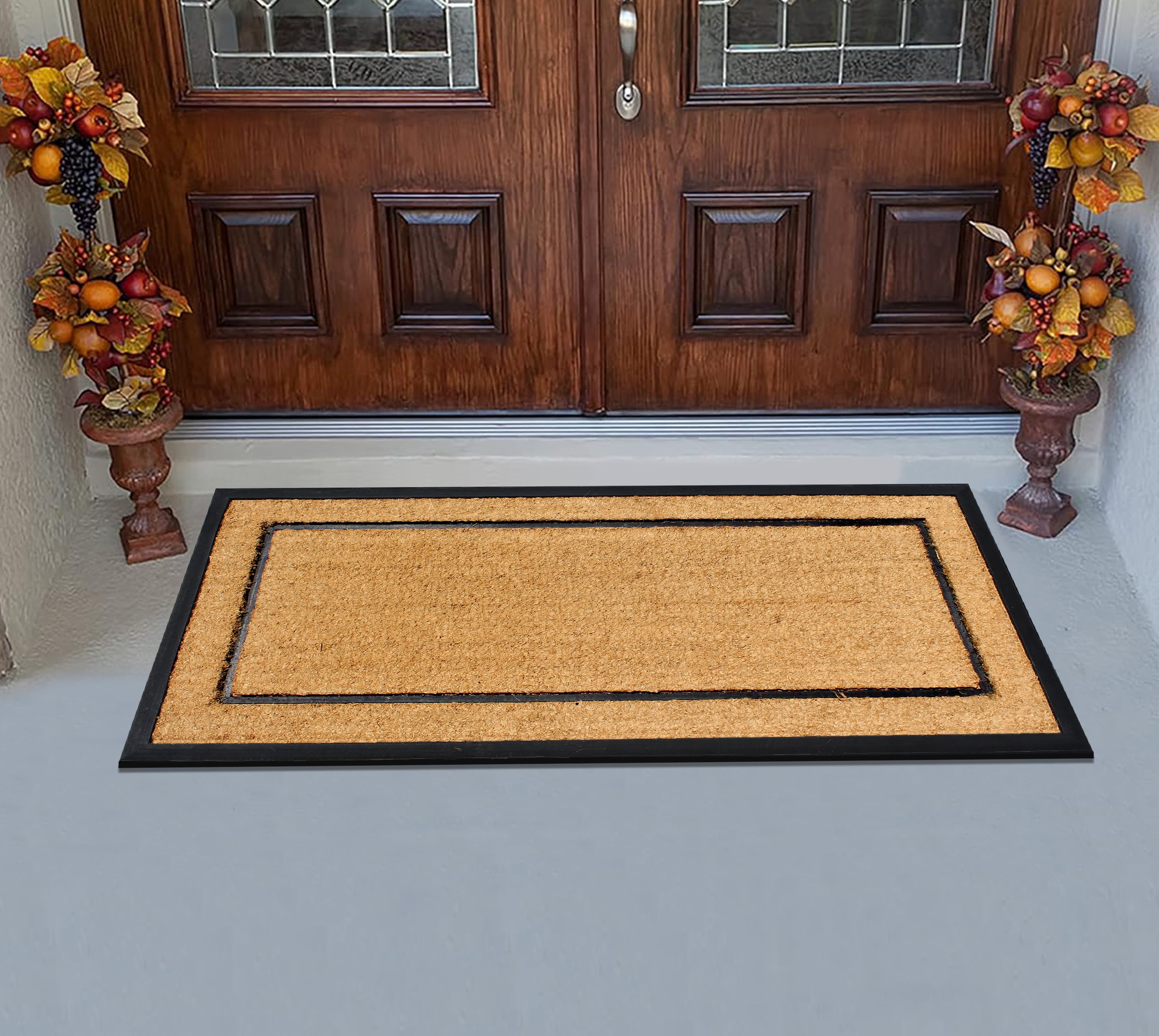 A1HC Natural Coir & Rubber Large Door Mat 30"x60" - Thick Durable Doormat for Entrance Heavy Duty, Thin Profile Front Door Mat, Picture Frame Black