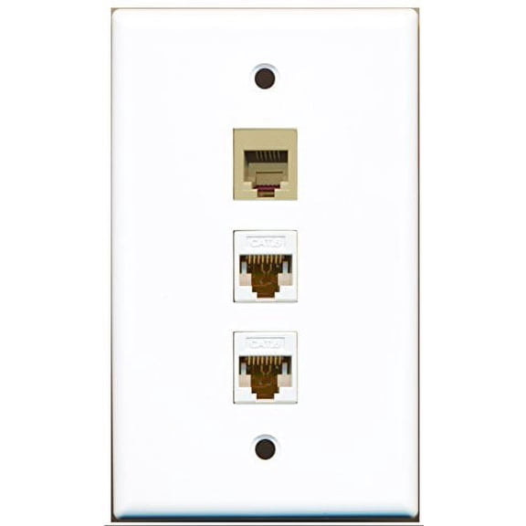 RiteAV - 1 Port Phone RJ11 RJ12 Beige 2 Port Cat6 Ethernet White Wall Plate