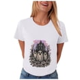 thumbnail image 5 of Women Multicolor Halloween Graphic Print Short Sleeve Crew Neck T-Shirt, Soft Loose Basic Casual Blouse Tops for Daily Autumn Wear and Holiday Party Dressing S White, 5 of 8