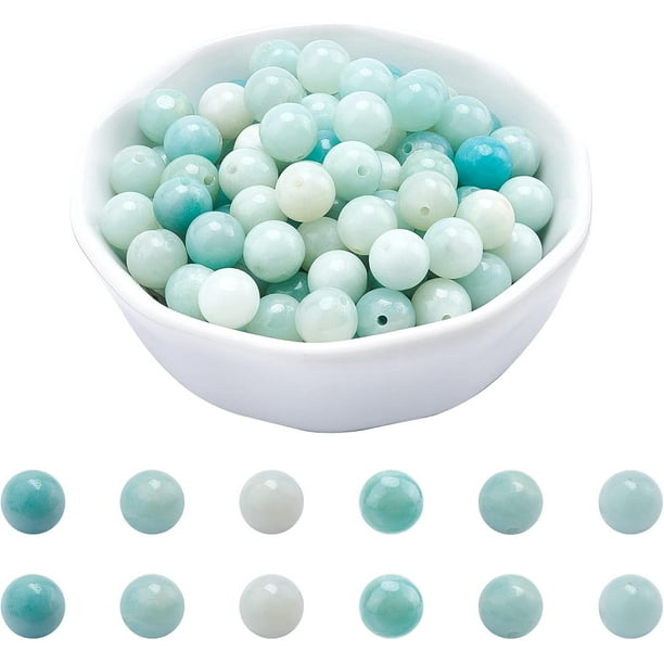 92 cuentas de piedra natural de 8 mm, redondas de amazonita natural, piedras preciosas auténticas sueltas para pulseras, collares y joyas (agujero: 1 mm)